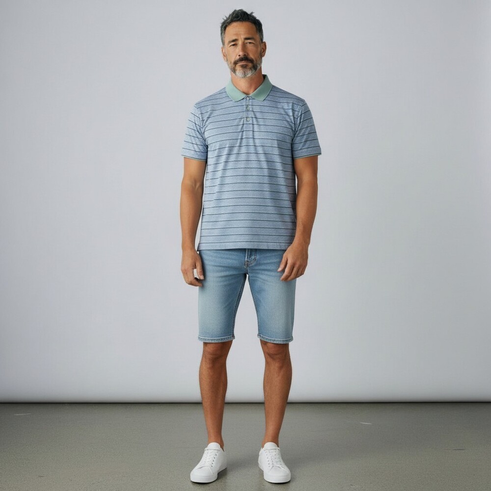 Bobby Jones Mens XL 100% Cotton Short Sleeve Striped Golf Polo Blue Teal